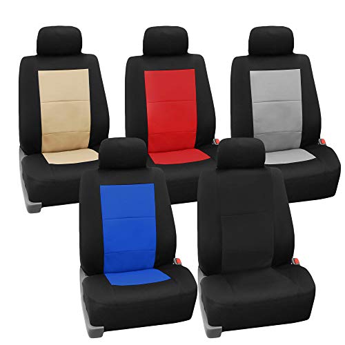 FH Group Full Set Neoprene - Universal Fit, Waterproof Seat Covers, Low Back Front Seat Covers, Solid Back Seat Cover, Washable Seat Cover for SUV, Sedan, Van, Beige - color: Beige/Black