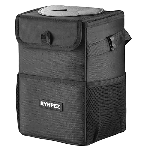 Ryhpez Car Trash Can with Lid - Leakproof Trash Bin Car Garbage Can, Collapsible Automotive Truck Organizer and Storage Bag Car Accessories for Women Men Road Trip Essentials