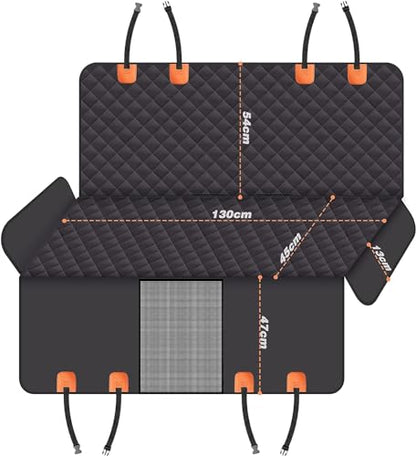 GXT Dog Back Seat Cover Protector for Cars SUV and Trucks with Mesh Window, Scratchproof Nonslip and Waterproof Material - color: Black/Orange, style: Seat Cover and Dog Seat Belt