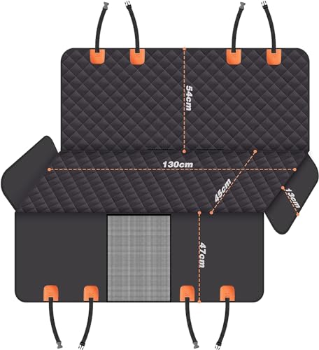 GXT Dog Back Seat Cover Protector for Cars SUV and Trucks with Mesh Window, Scratchproof Nonslip and Waterproof Material - color: Black/Orange, style: Seat Cover and Dog Seat Belt