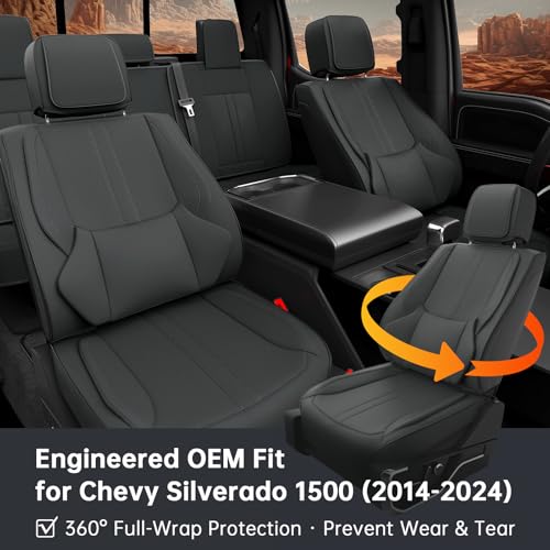 W&PMAX Custom-Fit Black Seat Covers Full Set for Chevy Silverado & GMC Sierra 2007–2026, Fit 1500/2500/3500HD Crew/Double/Extended Cab, Waterproof Leather Truck Seat Protectors