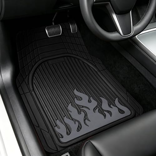 Heavy Duty Rubber Car Mats Flame Design (Graphite Gray), 4-Piece Deep Waterproof Floor Mats Set (Front & Rear Full Set), All Weather Universal Trim to Fit Automotive SUV Sedan Truck - color: Graphite Gray, size: Flame