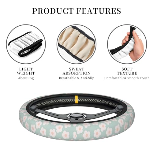Car Steering Wheel Cover,Flower Universal Non Slip Wheel Protector 15 Inch Elastic Car Accessories for Men Women - color: Flower