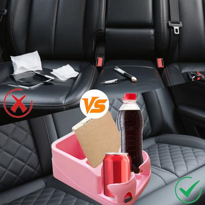 Car Center Console with Adjustable Cup Holders, Universal Center Console Organizer for Truck, Cars, Minivans, Suvs, Truck Floor Console, Bench Seat Center Console (Pink) - color: Pink