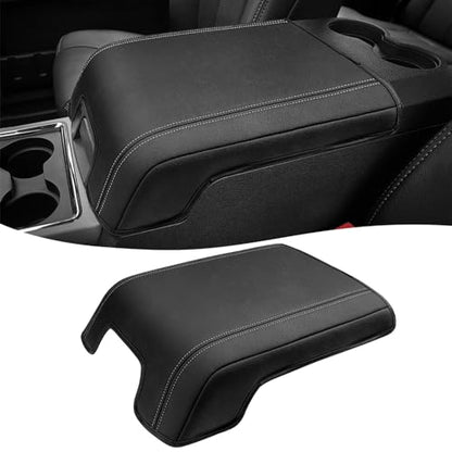 Center Console Armrest Cover for 2011-2016 Ford F250 F350 F450 Super Duty Accessories, Vinyl Leather Middle Armrest Cusion Protector, Anti-Scratch, Bucket Seat Only, Black Gray Stitching - size: Bucket Seat, 11-16 F250-F450, gray stitch