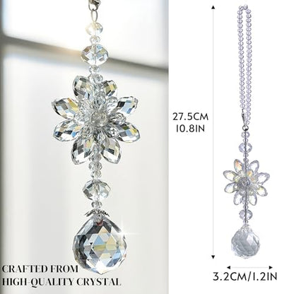 H&D HYALINE & DORA Clear Hanging Crystal Ball Prisms Flower Fengshui Ornament Suncatcher Rear View Mirror Car Charm Decor