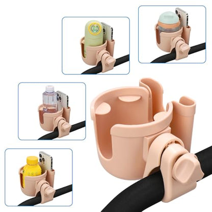 Accmor Stroller Cup Holder with Phone Holder, Bike Cup Holder, Universal Cup Holder for Uppababy Nuna Doona Strollers, 2-in-1 Cup Holder for Walker, Wheelchair, Scooter - color: All Pink