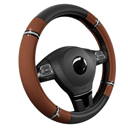 Road Comfort Leather Steering Wheel Cover – Premium Anti-Slip Car Steering Wheel Grip Cover – Universal Fit for 14.5”–15” Cars, Trucks & SUVs - Purple - color: Brown