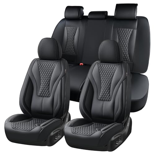 Coverado Waterproof Nappa Leather Car Seat Covers, Automotive Seat Covers Fullset, 5 Seat Car Seat Cushion & Car Seat Protector, Black Front and Rear Covers Universal Fit for Most Cars, SUVs, Trucks - color: Black-N, size: FullSet