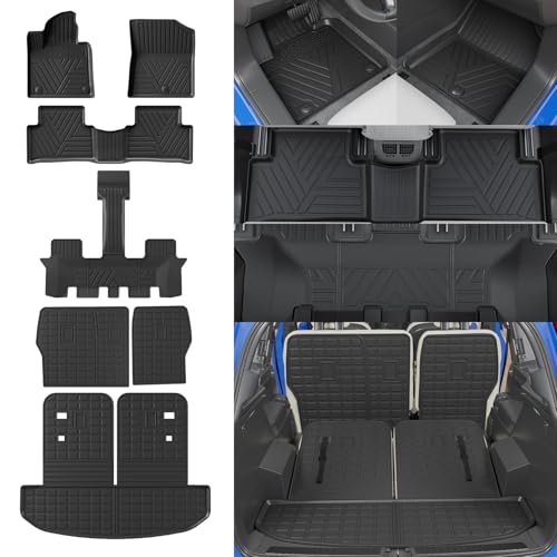 Floor Mats Compatible with 2021-2025 2026 Kia Sorento 6&7 Seats NO Hybrid Cargo Mat Cargo Liner Trunk Liner Trunk Mat Kick Mats Back Seat Protector 2024 Fuel Sorento Accessories (Set of 7) - color: 2nd&3rd Row Backrest Mat+Trunk Mat+Floor Mats