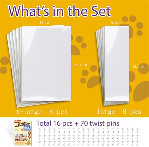 Anti-Cat Scratch Furniture Protector-16-Pack –Single-Sided, Heavy-Duty Self-Adhesive Tape, No-Residue for Couch, Doors & Walls - with 70 Twist Pins (16P+70 Pins) - size: 16P + 70 pins