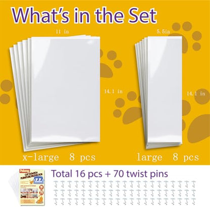 Anti-Cat Scratch Furniture Protector-16-Pack –Single-Sided, Heavy-Duty Self-Adhesive Tape, No-Residue for Couch, Doors & Walls - with 70 Twist Pins (16P+70 Pins) - size: 16P + 70 pins
