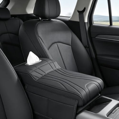 Car Armrest Pad, Universal Armrest Cushion Pad, Leather Armrest Box Pad (Without Cup Holder, Black-B) - color: Without cup holder, Black-B