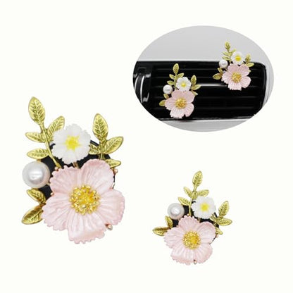 ORIESSE Flower Car Vent Clips 2pcs Pink Daisy Bouquets Flowers Air Freshener Girly Car Decorations Interior Aesthetics for Women Refillable Car Diffuser