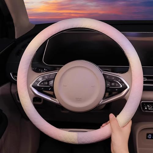 Leather Steering Wheel Cover, Colorful Cute Pink Purple Steering Wheel Cover Non-Slip Breathable Fabric Absorbing Sweat Universal Car Accessories for Women 14.5–15 inch - color: Pink-Purple