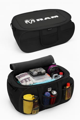 SR1 Performance USA RAM Pop Up Truck Bed & Back Seat Storage Organizer - Expandable Collapsible Cargo Caddy for Dodge RAM 1500, 2500, 3500 & TRX - Black with Logo - color: Ram