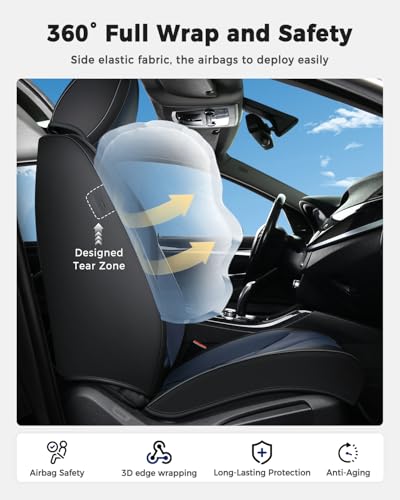 Huidasource Seat Covers Full Set, Universal Fit for Most Cars SUVs Trucks, Full Coverage Leather Seat Cover, Airbag, Cupholder Compatible, Seat Function Retain, Easy Install with Velcro, Black&Blue - color: FS: Black&Blue, size: Full Set