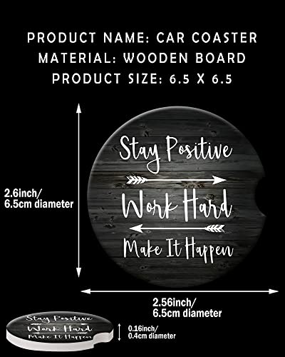 2 Pack Universal Ceramic Car Stay Positive Work Hard and Make It Happen Inspirational Quotes,Ceramic Stone with A Finger Notch for Easy Removal of Car Cup Holder Coaste - color: Stay Positive Work Hard and Make It Happen Inspirational Quotes