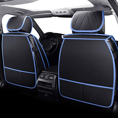 Aierxuan Car Seat Covers Full Set Waterproof Leather Compatible with Toyota Highlander Corolla Prius Camry Rav4 Mdx Chevy Blazer Cobalt Trailblazer Cruze Equinox Malibu Buick, Black-Blue - color: Full Set/Black-Blue