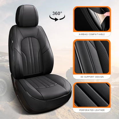 MINGBRON Car Seat Cover Full Set, Leather Car Seat Cover, Waterproof Seat Covers, Car Seat Cushion, Nappa Leather Seat Covers Car Seat Protector Universal Fit Most Cars Black - color: Black, size: Full Set