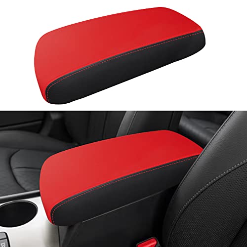 Car Center Console Armrest Cover for Kia Optima 2016 2017 2018 2019 2020 Leather Anti-Scratch Central ArmRest Box Lid Seat Cover Protector Cushion Saver Interior Accessories(Red+ Black Leather) - color: Red leather + Black leather