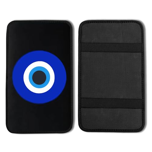 Blue Evil Eye Vehicle Center Console Armrest Cover Pad,Evil Eye Car Accessories Soft Middle Console Cushion Pad,Auto Arm Rest Mat Decor Blue Eyes Gifts for Women Men Dad for Most Vehicle SUV Truck - color: Blue Evil Eye