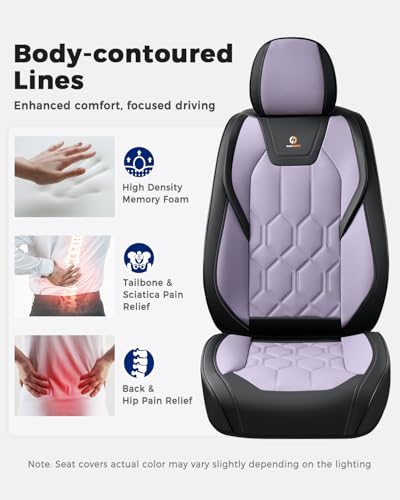 Huidasource Seat Covers Full Set, Universal Fit for Most Cars SUVs Trucks, Full Coverage Leather Seat Cover, Airbag, Cupholder Compatible, Seat Function Retain, Easy Install with Velcro, Black&Purple - color: FS: Black&Purple, size: Full Set