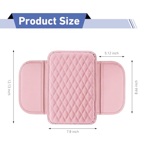 Car Center Console Cover, Upgrade Soft Skin-friendly Leather Arm Rest Cover for Car, Universal Anti-slip Scratch-resistant Armrest Mat with Side Storage Bags, for Trucks, Cars, SUVs (Pink) - color: Pink