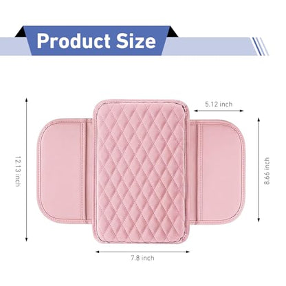 Car Center Console Cover, Upgrade Soft Skin-friendly Leather Arm Rest Cover for Car, Universal Anti-slip Scratch-resistant Armrest Mat with Side Storage Bags, for Trucks, Cars, SUVs (Pink) - color: Pink