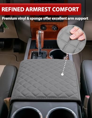 KBH Center Console Armrest Cover for F150 2004-2014, Ford Expedition 2007-2017, Lincoln Mark LT 2006-2008, Middle Console Protector, Vinyl Leather Trim, Gray (Fits Bucket Seat Console Only) - size: Bucket Seat, 2004-2014 F150 etc., Gray