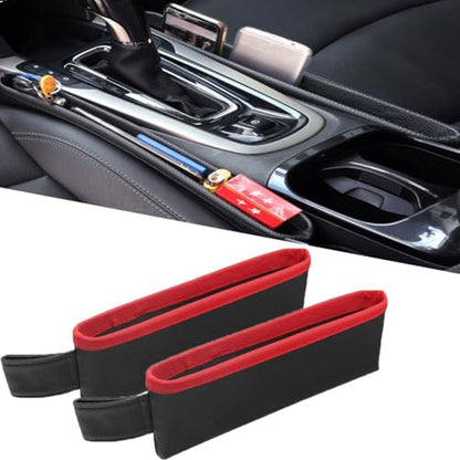 Tumecos Car Seat Pockets PU Leather Car Console Side Organizer Seat Catcher Holders Compatible with Phone Key Wallet Phone Sunglasses 2 Pack (Black+Red) - color: Black+Red