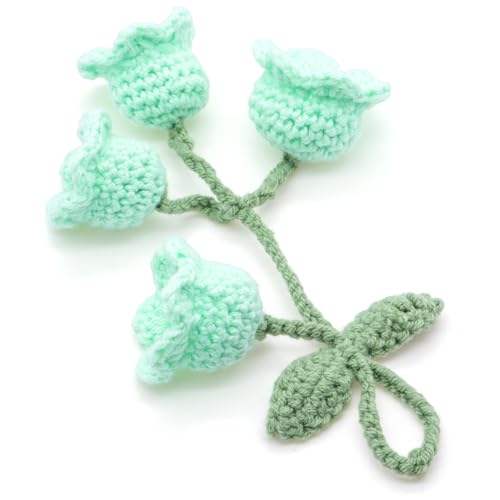 Car Mirror Hanging Accessories - Handmade Knitted Lily Flower Pendant, Cute Crochet Hanging Decor for Rearview Mirror, Women's Car Interior Decoration (1 PCS, Mint Green) - color: Mint Green-4
