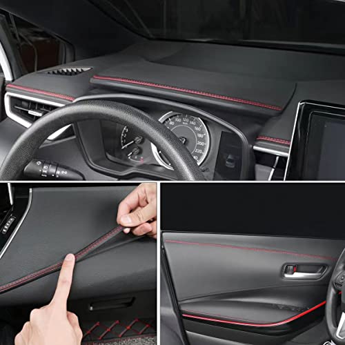 13.12FT(4M) Automobile interior trim strip leather decorative line,Universal Car Imitation car interior leather stitching line,DIY Flexible Strip Garnish Accessory [Red Line]