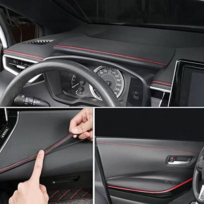 13.12FT(4M) Automobile interior trim strip leather decorative line,Universal Car Imitation car interior leather stitching line,DIY Flexible Strip Garnish Accessory [Red Line]
