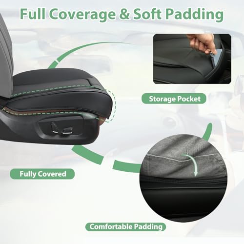 2 Pack Leather Front Car Seat Cover Bottom Only, Anti-Slip Padded Seat Cushion, Full Wrap Seat Protector with Storage Function Universal Fit for Most Cars, SUV, Pick-up Trucks (Black) - color: Black
