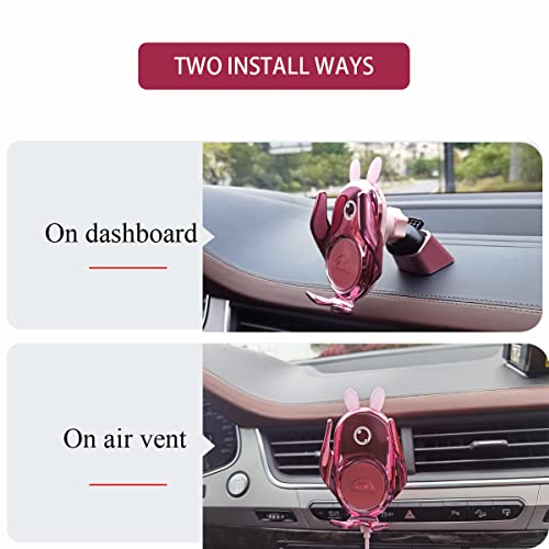 Wireless Car Charger Mount, Auto-Clamping,15W Dashboard Vent, Pink Cute Car Phone Holder Women for iPhone Samsung Andriod Phone - color: Pink
