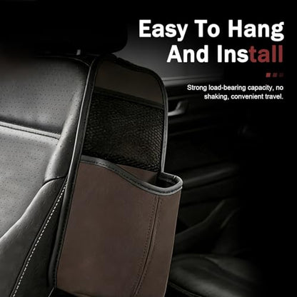 Car Hanging Tissue Holder, Strap-On Non-Slip Front and Back Seat Side Organizer with Mesh Net, Waterproof Leather Space Saving Car Cup Holder, Universal for Most Cars (Coffee) - color: Coffee