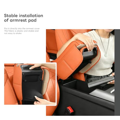Car Armrest Pad, Universal Armrest Cushion Pad, Leather Armrest Box Pad (Without Cup Holder, Orange-B) - color: Without cup holder, Orange-B