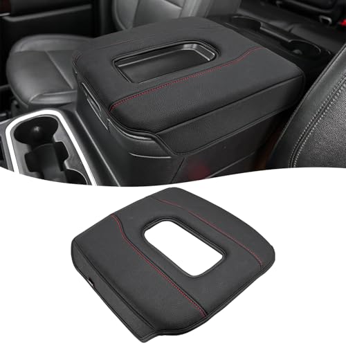 KBH Center Console Armrest Cover for GMC Sierra & Chevy Silverado 2019-2026, Tahoe & Suburban & Yukon 2021-2026, Bucket Seat Console Accessories, Black-Red Stitches - color: Black-Red Stitching, size: Bucket Seat, Silverado/Sierra 2019-2026 etc.
