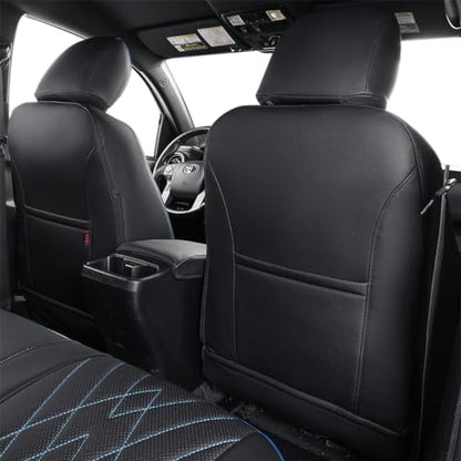EKR Custom Fit Tacoma Front Car Seat Covers for Toyota Tacoma 2016 2017 2018 2019 2020 2021 2022 2023 Double Cab/Access Cab - Front Row Only, Faux Leather(Black with Blue Trim) - color: Leather (Black with Blue Trim), size: 2016-2023 Double&Access Cab-Onl