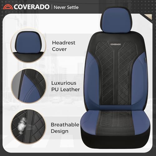 Coverado Car Seat Covers Full Set, Leather Seat Covers, Waterproof Automotive Protectors 5-Seat, Luxury Universal Fit Seat Covers for SUV, Truck, Sedan and Most Vehicles All-Weather - color: Bule&Black