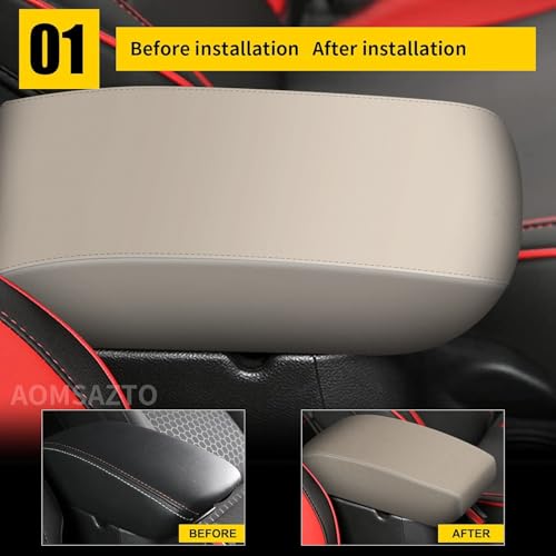 AOMSAZTO Armrest for Hyundai Sonata 2015-2019 Beige Middle Leather Console Covers - color: beige