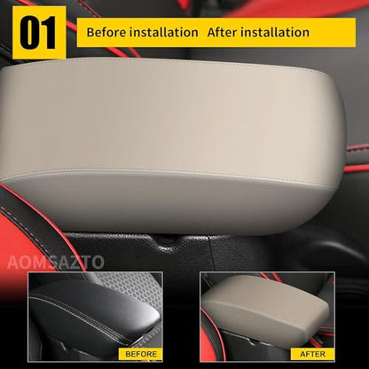 AOMSAZTO Armrest for Hyundai Sonata 2015-2019 Beige Middle Leather Console Covers - color: beige