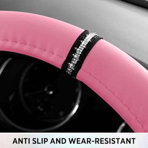 Road Comforts Leopard Steering Wheel Cover for Women, Cute Anti-Slip Microfiber Leather, Fits D Shape Flat Bottom Steering Wheel 14.5-15 Inch - Pink - color: D Shape-Pink
