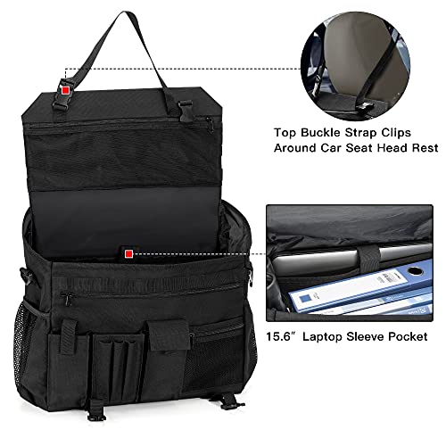Trunab Patrol Bag, Car Front Seat Organizer, Police Duty Bag for Law Enforcement with 15.6” Laptop Sleeve, Molle Webbing, Multiple Compartment, Removable Straps, Black