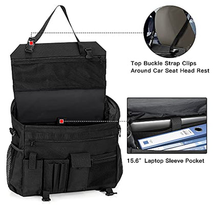 Trunab Patrol Bag, Car Front Seat Organizer, Police Duty Bag for Law Enforcement with 15.6” Laptop Sleeve, Molle Webbing, Multiple Compartment, Removable Straps, Black