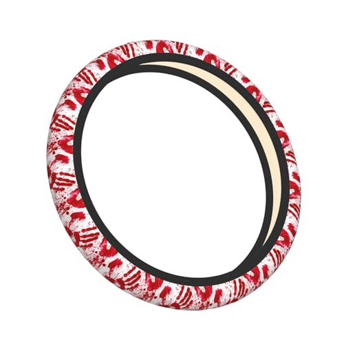 Bloody Handprints Blood Stains Splashes Halloween Car Steering Wheel Cover,Non-Slip Elastic Neoprene-Sweat Car Accessories,Universal 15 Inch Fit Auto, Vans Trucks,Suvs, Truck - color: Bloody Handprints