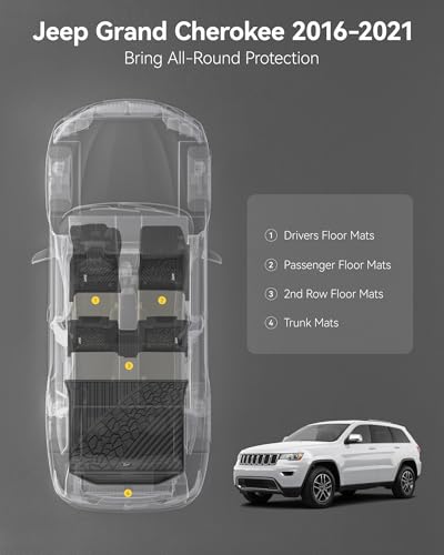 3W Floor Mats & Cargo Liner Fit for Jeep Grand Cherokee 2016-2021/ Grand Cherokee WK 2022 2023 (Non L), TPE All Weather Custom Fit 1st and 2nd Rows Car Mats and Trunk Liner, Black - size: Jeep Grand Cherokee 16-21 Floor Mat & Cargo Liner