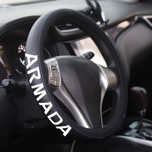 XITER Leather Steering Wheel Cover for Armada 2008-2026,with Armada Logo - color: Armada 2008-2026,With "Armada" LOGO
