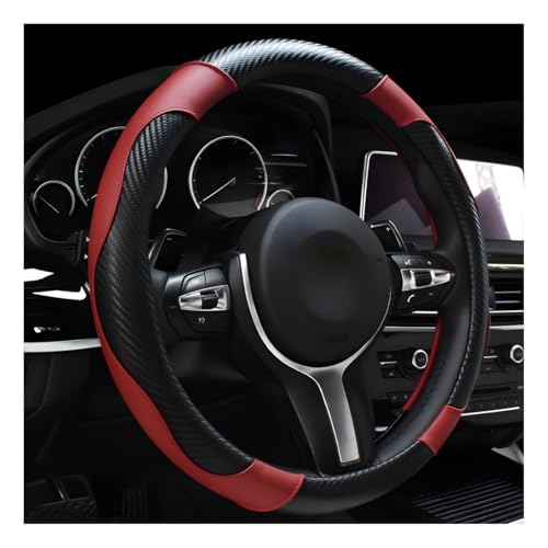 DXNQ Car Steering Wheel Cover, 15 Inch Carbon Fiber Leather Stitching Color Steering Wheel Protector, Anti-Slip Elastic Breathable Steering Wheel Cover Stylish Decor for Most Cars (Wine Red) - color: Wine Red